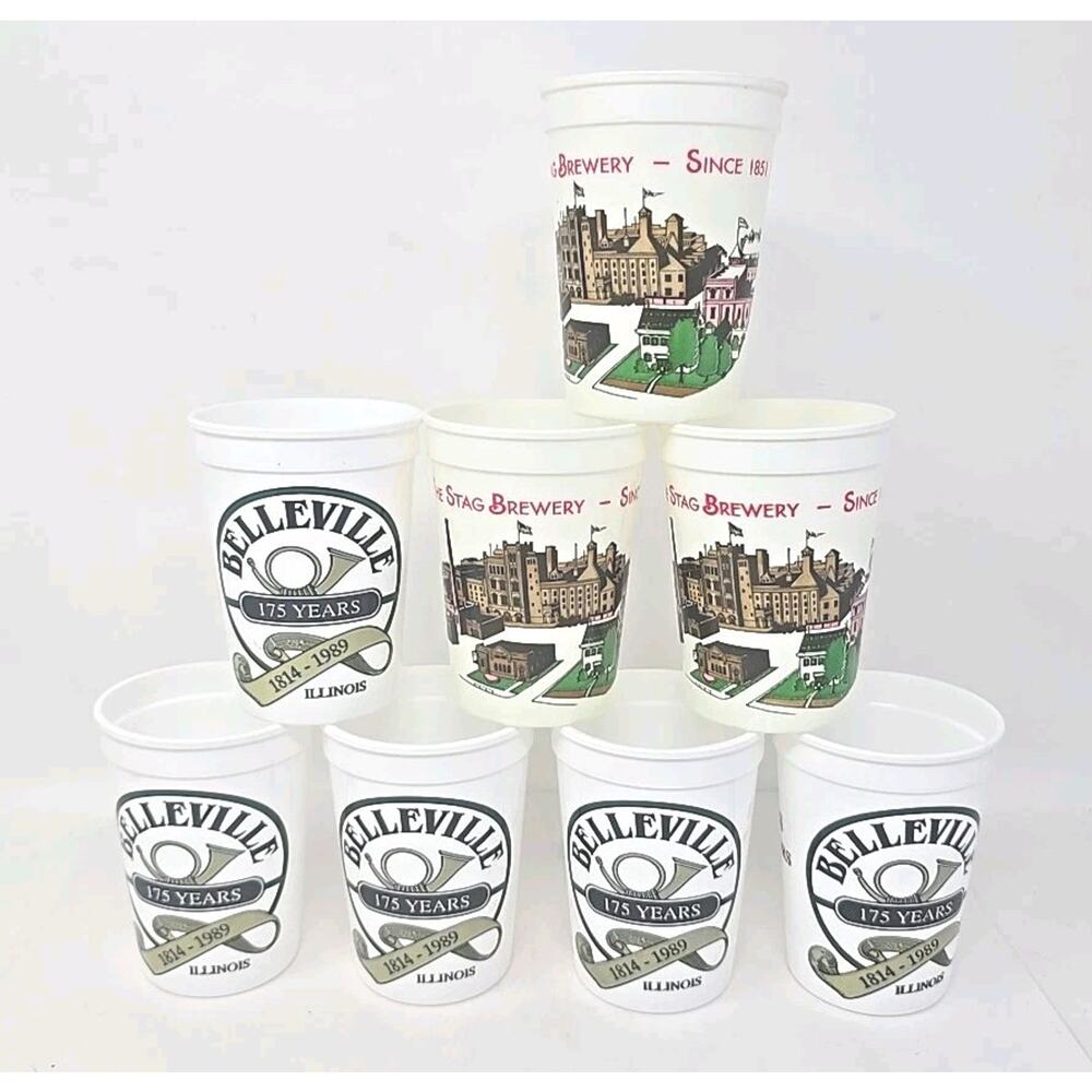 1982 The Stag Brewery - 1989 Belleville IL 175 Years Plastic Cups Lot of 8 U273